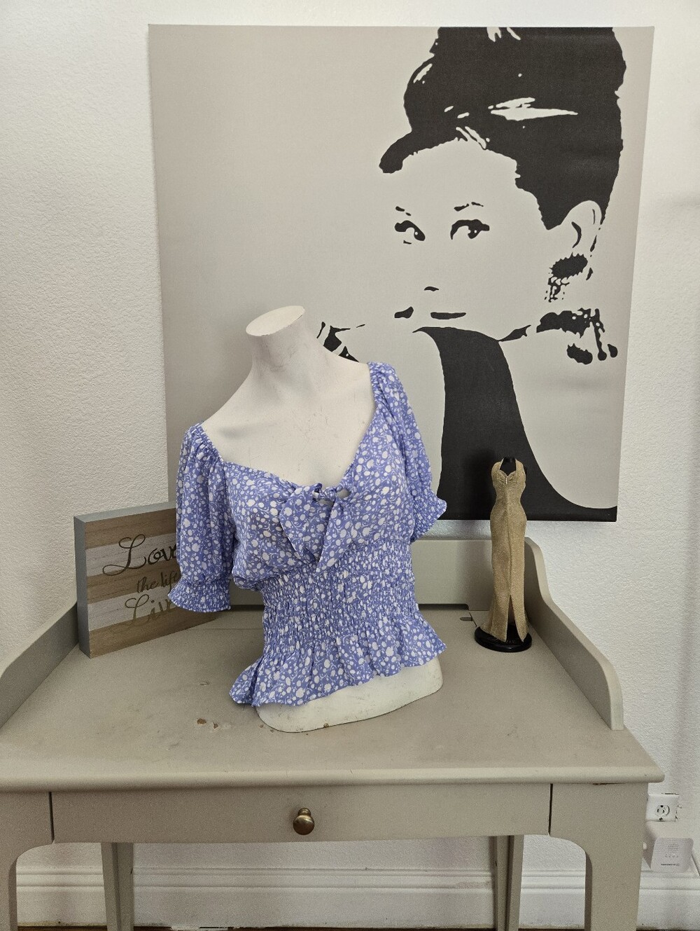 NWT Womens Sienna Sky Smocked Floral Peplum Top - Lavender Size Medium